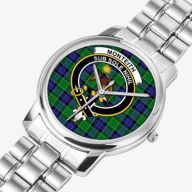Scottish Monteith Clan Crest Tartan Folding Clasp Steel Quartz Watches Tartan Plaid Silver 2