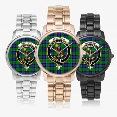 Scottish Monteith Clan Crest Tartan Folding Clasp Steel Quartz Watches Tartan Plaid All