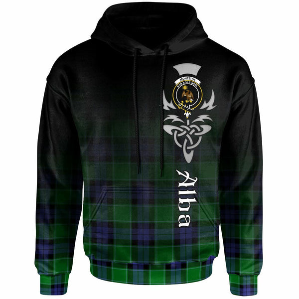 Scottish Monteith Clan Crest Tartan Hoodie - Alba Gu Brath Family Crest Celtic Inspired Front Side Tartan Plaid