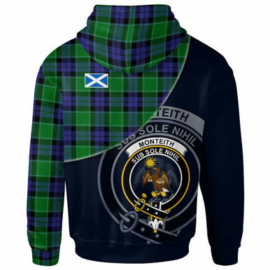 Scottish Monteith Clan Crest Tartan Hoodie - Bend Style Back Side Tartan Plaid