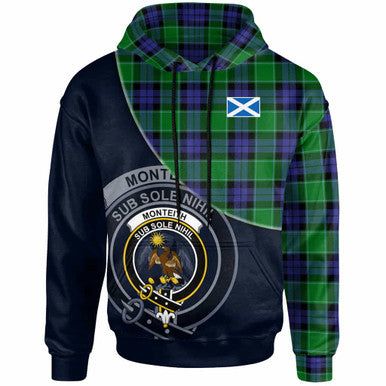 Scottish Monteith Clan Crest Tartan Hoodie - Bend Style Front Side Tartan Plaid