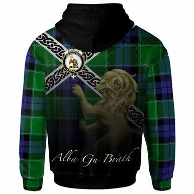 Scottish Monteith Clan Crest Tartan Hoodie - Scotland Lion Back Side Tartan Plaid