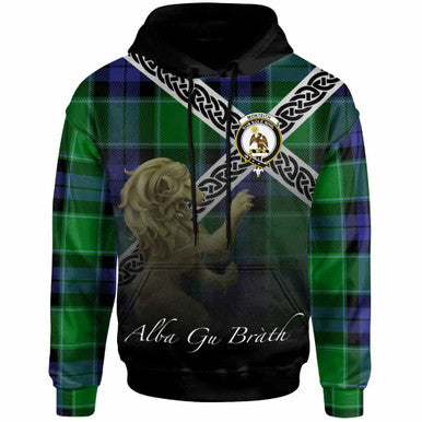 Scottish Monteith Clan Crest Tartan Hoodie - Scotland Lion Front Side Tartan Plaid