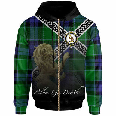 Scottish Monteith Clan Crest Tartan Hoodie - Scotland Lion Zip-up Tartan Plaid