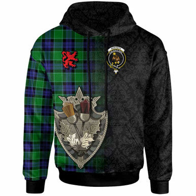 Scottish Monteith Clan Crest Tartan Hoodie - Half Thistle Flowers Celtic Design Front Side Tartan Plaid