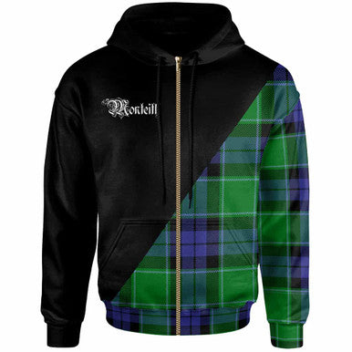 Scottish Monteith Clan Crest Tartan Hoodie - Military Logo Zip-up Tartan Plaid