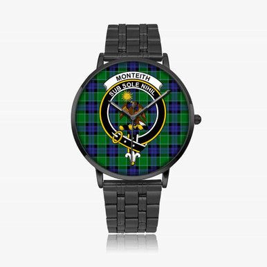 Scottish Monteith Clan Crest Tartan Instafamous Steel Quartz Watches Tartan Plaid Black 1