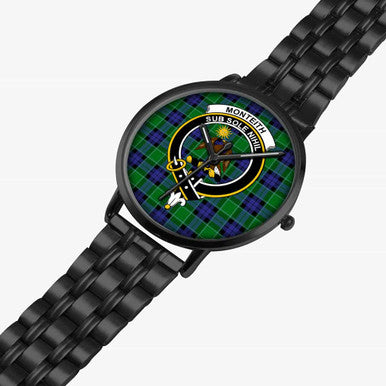 Scottish Monteith Clan Crest Tartan Instafamous Steel Quartz Watches Tartan Plaid Black 2