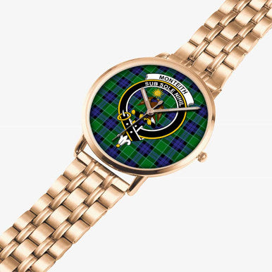 Scottish Monteith Clan Crest Tartan Instafamous Steel Quartz Watches Tartan Plaid Rose Gold 2