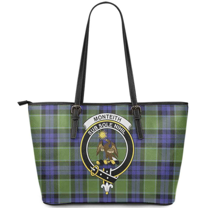 Scottish Monteith Clan Crest Tartan Leather Tote Tartan Plaid