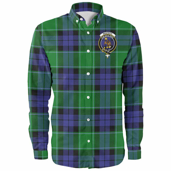 Scottish Monteith Clan Crest Tartan Long Sleeve Shirt Front Side Tartan Plaid