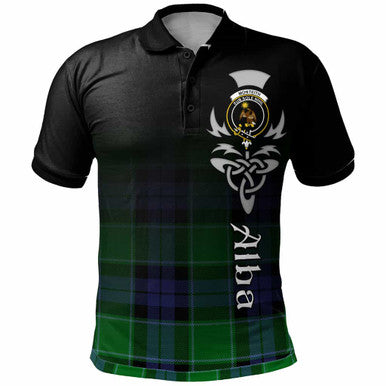 Scottish Monteith Clan Crest Tartan Polo Shirt - Alba Gu Brath Family Crest Celtic Inspired Front Side Tartan Plaid