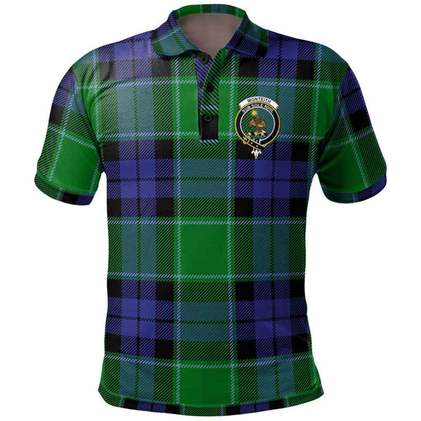 Scottish Monteith Clan Crest Tartan Polo Shirt Front Side Tartan Plaid