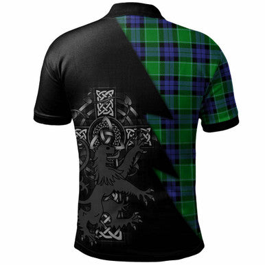 Scottish Monteith Clan Crest Tartan Polo Shirt - Lion Rampant Celtic Cross Flash Style Back Side Tartan Plaid