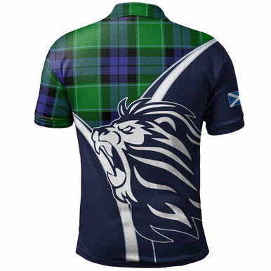 Scottish Monteith Clan Crest Tartan Polo Shirt - Scottish Flag With Lion Back Side Tartan Plaid