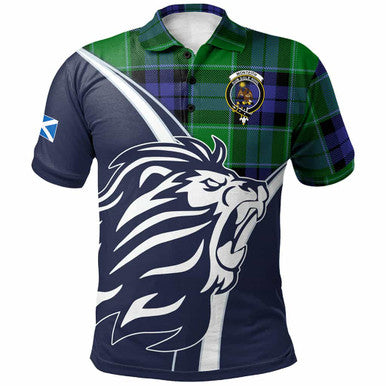 Scottish Monteith Clan Crest Tartan Polo Shirt - Scottish Flag With Lion Front Side Tartan Plaid