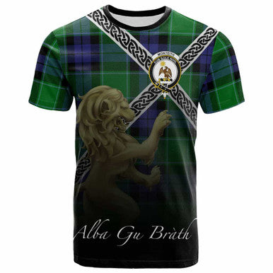 Scottish Monteith Clan Crest Tartan T-Shirt - Celtic With Scotland Lion Front Side Tartan Plaid
