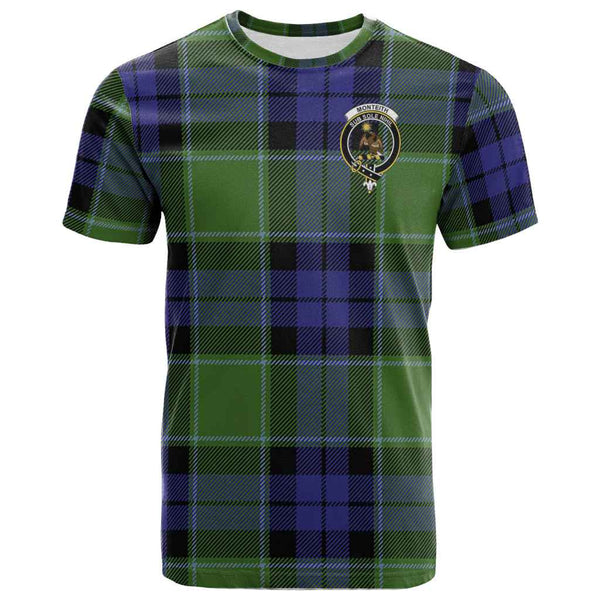 Scottish Monteith Clan Crest Tartan T-Shirt Front Side Tartan Plaid