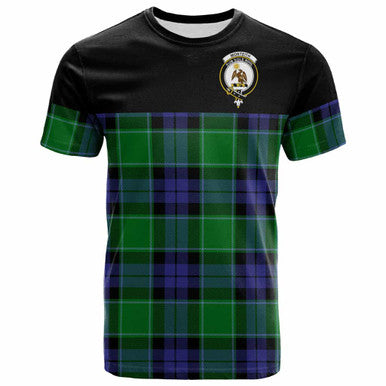Scottish Monteith Clan Crest Tartan T-Shirt - Horizontal Style Front Side Tartan Plaid