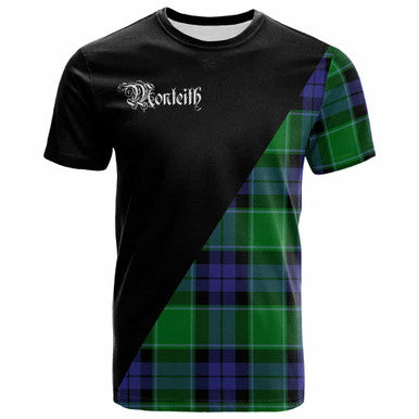 Scottish Monteith Clan Crest Tartan T-Shirt - Military Logo Front Side Tartan Plaid