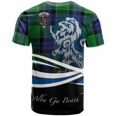 Scottish Monteith Clan Crest Tartan T-Shirt - Scotland Lion Back Side Tartan Plaid