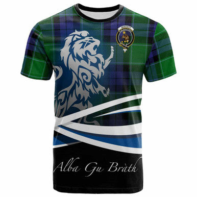 Scottish Monteith Clan Crest Tartan T-Shirt - Scotland Lion Front Side Tartan Plaid