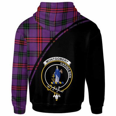 Scottish Montgomery Clan Crest Tartan Curve Hoodie Back Side Tartan Plaid