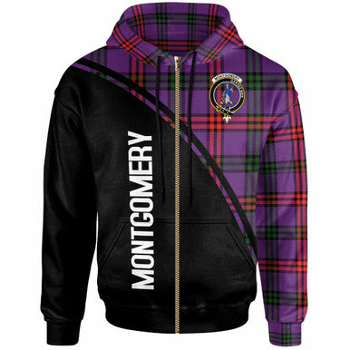 Scottish Montgomery Clan Crest Tartan Curve Hoodie Zip-up Tartan Plaid