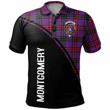 Scottish Montgomery Clan Crest Tartan Curve Polo Shirt Front Side Tartan Plaid