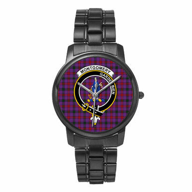 Scottish Montgomery Clan Crest Tartan Folding Clasp Steel Quartz Watches Tartan Plaid Black 1