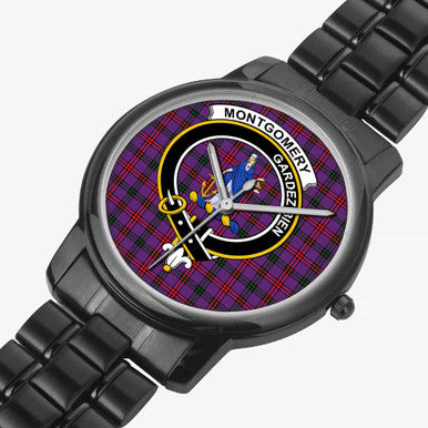 Scottish Montgomery Clan Crest Tartan Folding Clasp Steel Quartz Watches Tartan Plaid Black 2