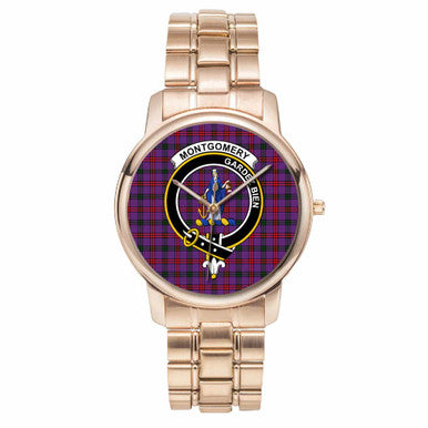 Scottish Montgomery Clan Crest Tartan Folding Clasp Steel Quartz Watches Tartan Plaid Rose Gold 1