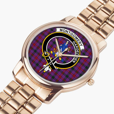 Scottish Montgomery Clan Crest Tartan Folding Clasp Steel Quartz Watches Tartan Plaid Rose Gold 2