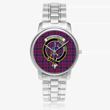 Scottish Montgomery Clan Crest Tartan Folding Clasp Steel Quartz Watches Tartan Plaid Silver 1