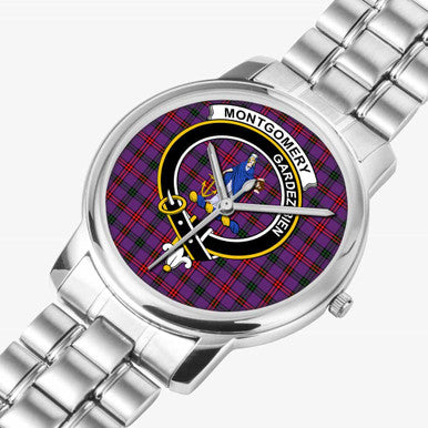 Scottish Montgomery Clan Crest Tartan Folding Clasp Steel Quartz Watches Tartan Plaid Silver 2