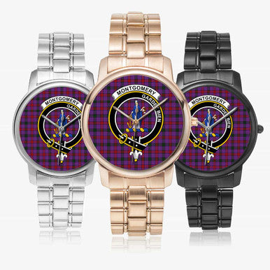 Scottish Montgomery Clan Crest Tartan Folding Clasp Steel Quartz Watches Tartan Plaid All
