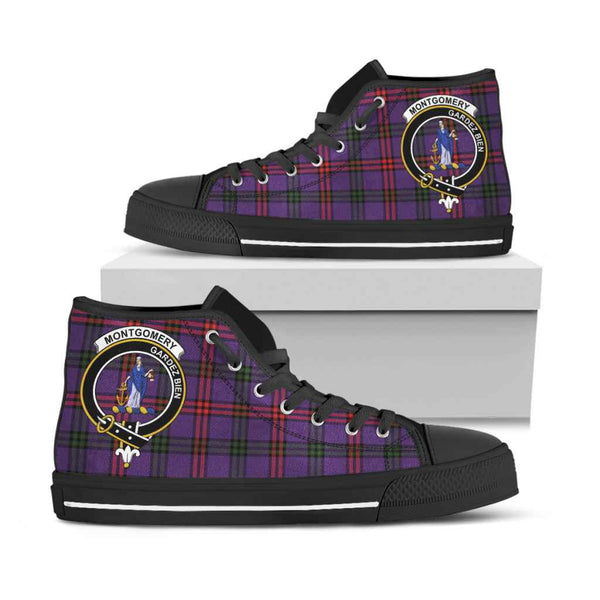 Scottish Montgomery Clan Crest Tartan High Top Shoes Black Sole Tartan Plaid