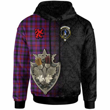 Scottish Montgomery Clan Crest Tartan Hoodie - Half Thistle Flowers Celtic Design Front Side Tartan Plaid