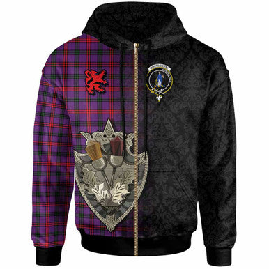Scottish Montgomery Clan Crest Tartan Hoodie - Half Thistle Flowers Celtic Design Zip-up Tartan Plaid