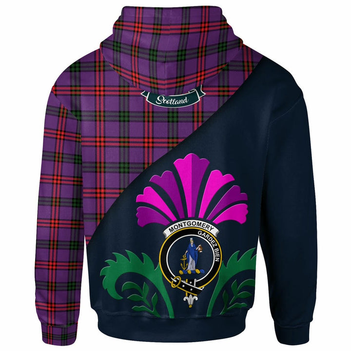 Scottish Montgomery Clan Crest Tartan Hoodie - Scotland Thistle Style Back Side Tartan Plaid