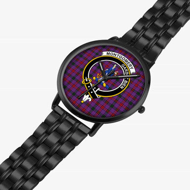 Scottish Montgomery Clan Crest Tartan Instafamous Steel Quartz Watches Tartan Plaid Black 2