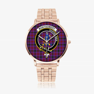Scottish Montgomery Clan Crest Tartan Instafamous Steel Quartz Watches Tartan Plaid Rose Gold 1