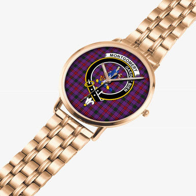 Scottish Montgomery Clan Crest Tartan Instafamous Steel Quartz Watches Tartan Plaid Rose Gold 2