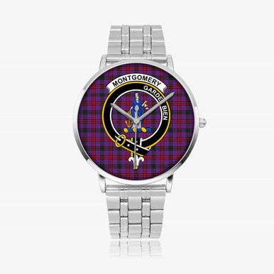 Scottish Montgomery Clan Crest Tartan Instafamous Steel Quartz Watches Tartan Plaid Silver 1