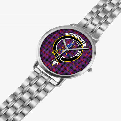 Scottish Montgomery Clan Crest Tartan Instafamous Steel Quartz Watches Tartan Plaid Silver 2
