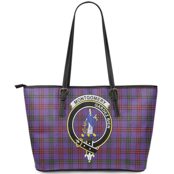 Scottish Montgomery Clan Crest Tartan Leather Tote Tartan Plaid
