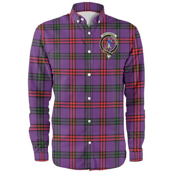 Scottish Montgomery Clan Crest Tartan Long Sleeve Shirt Front Side Tartan Plaid