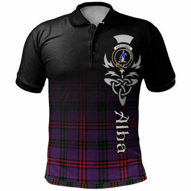 Scottish Montgomery Clan Crest Tartan Polo Shirt - Alba Gu Brath Family Crest Celtic Inspired Front Side Tartan Plaid