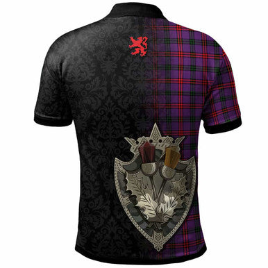 Scottish Montgomery Clan Crest Tartan Polo Shirt - Half Thistle Flowers Celtic Design Back Side Tartan Plaid