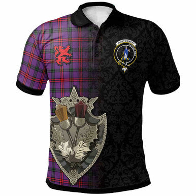 Scottish Montgomery Clan Crest Tartan Polo Shirt - Half Thistle Flowers Celtic Design Front Side Tartan Plaid